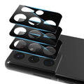 Black camera lens protector film for a Samsung phone, covering four lenses