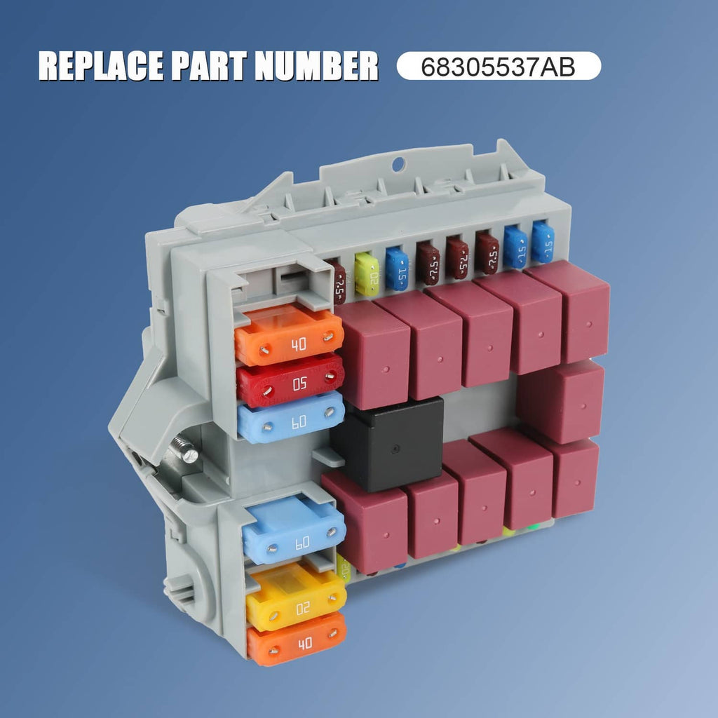 Replacement power distribution center with numbered fuse blocks in red, blue, and orange