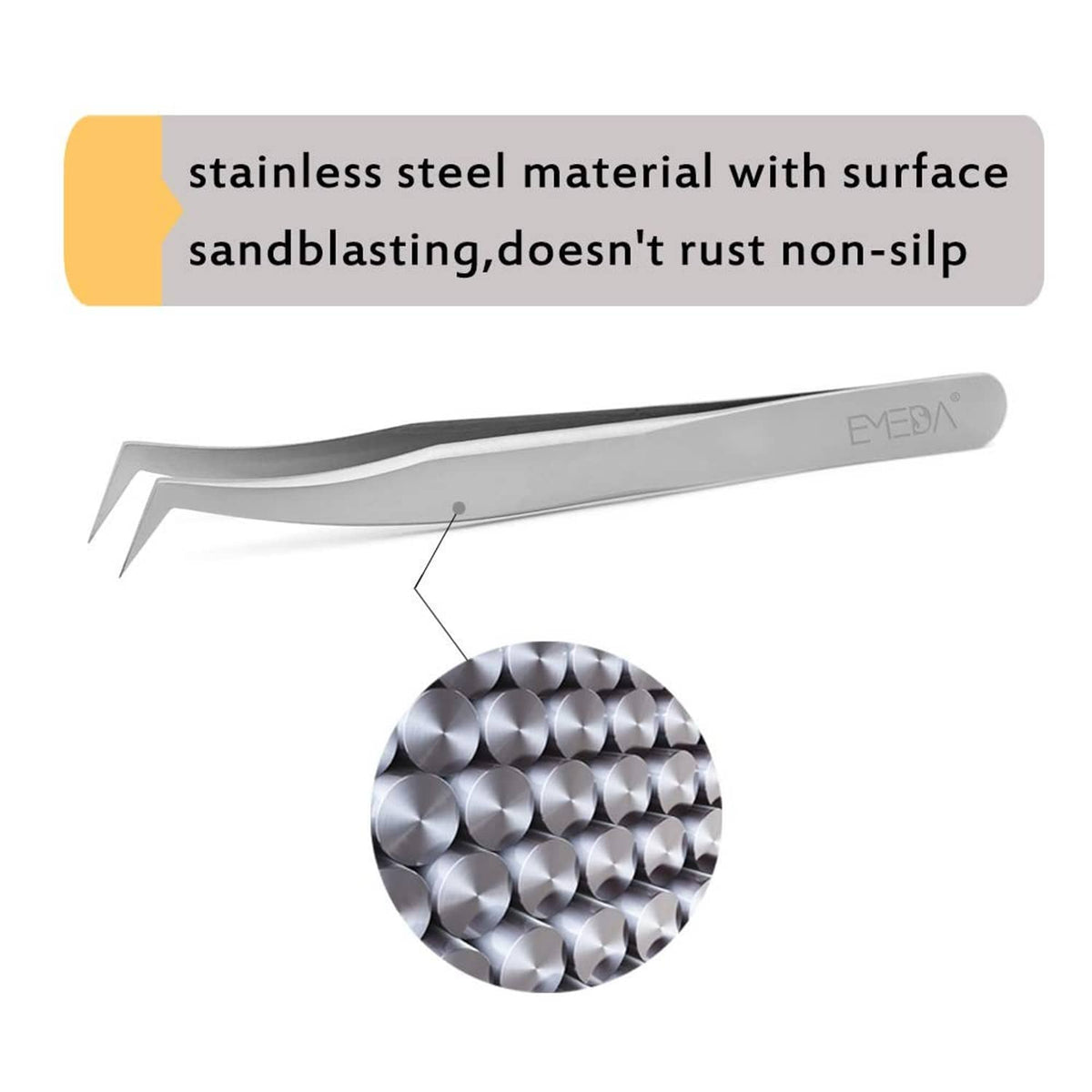 Emeda eyelash extension tweezers in sandblasted stainless steel with textured grip