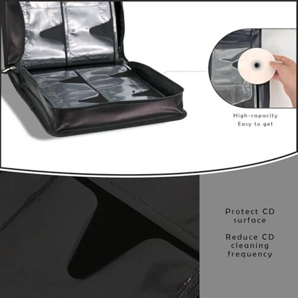 Opened black DVD/CD storage binder with CD pockets and protective inner cover