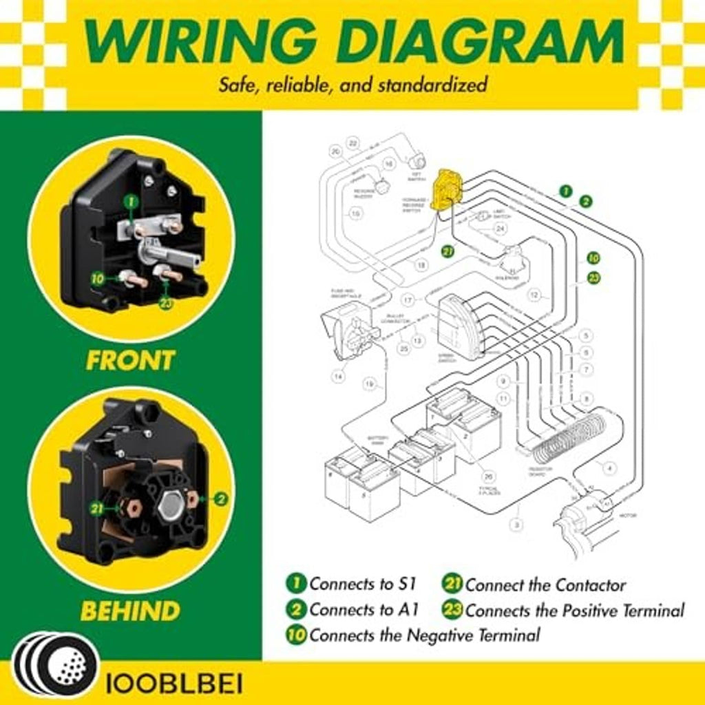 36V golf cart forward/reverse switch wiring diagram with front and behind views