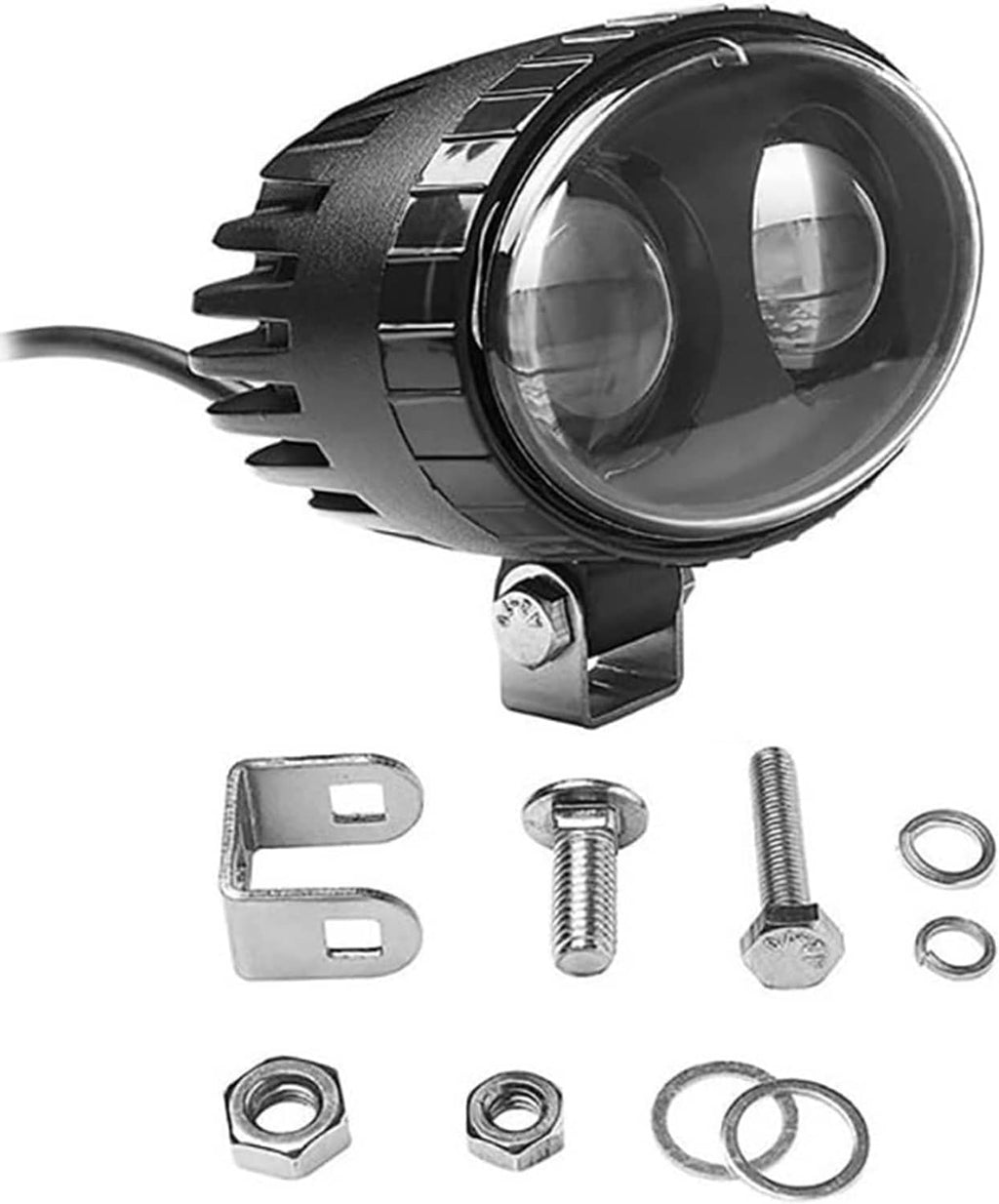 Front-view blue dual-LED spot light with bracket and included hardware pieces
