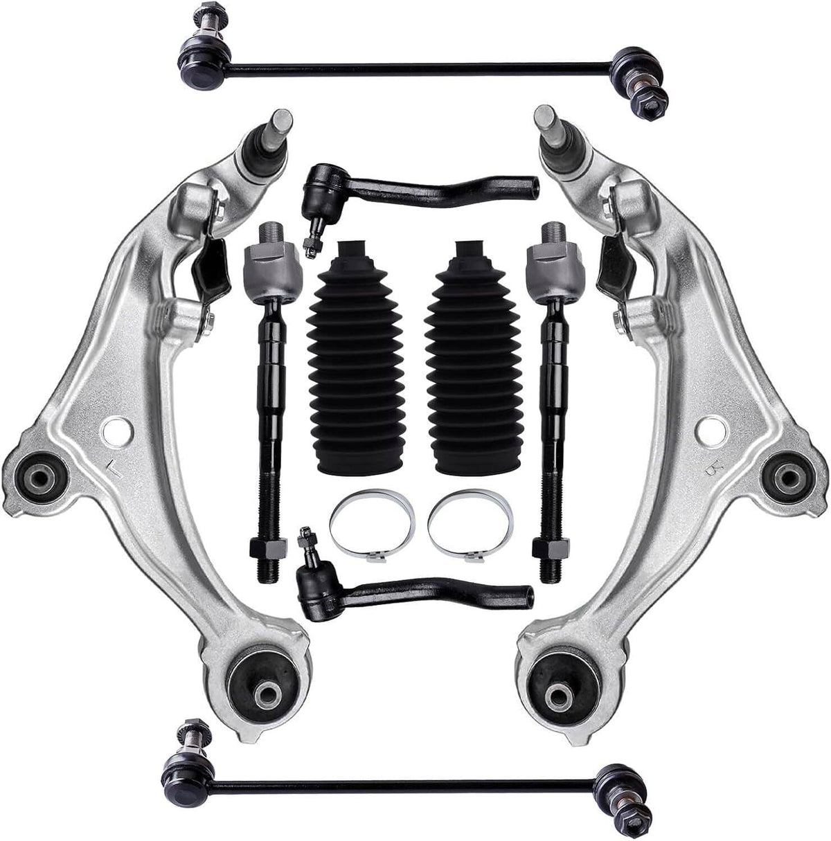Front suspension control arm set with ball joints and rubber boots