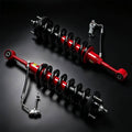 Front shock strut spring assembly set with red struts and black coil springs
