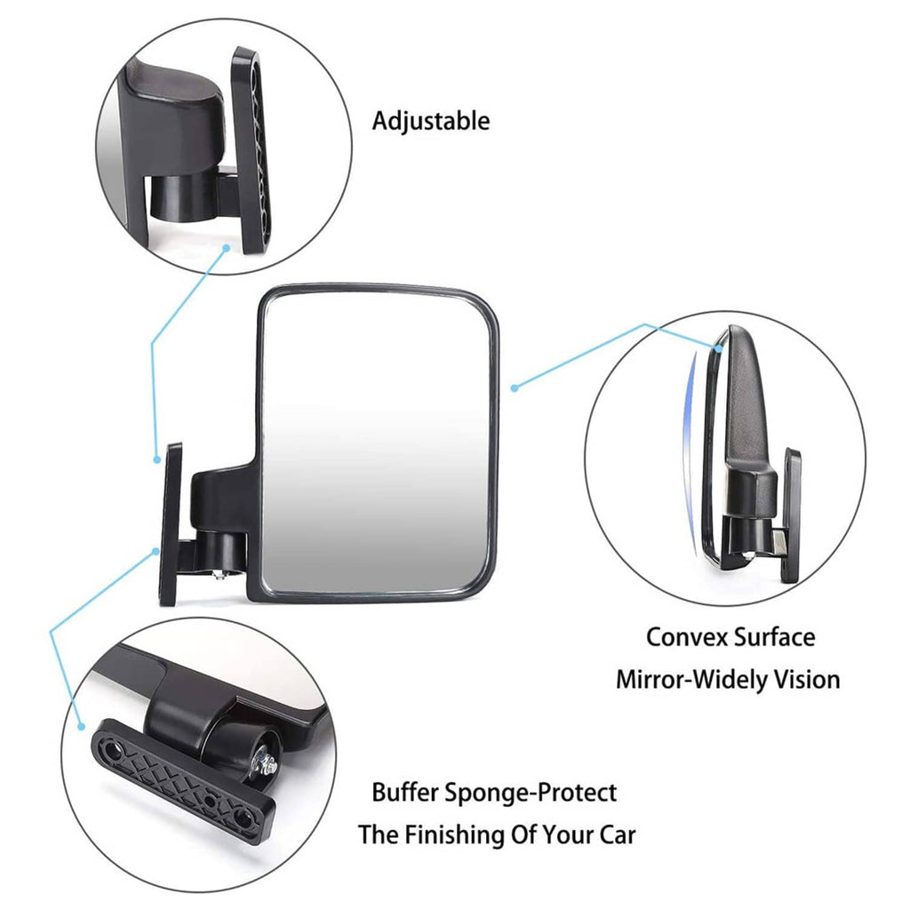 Adjustable black side mirror pair with convex, wide-view mirror surfaces