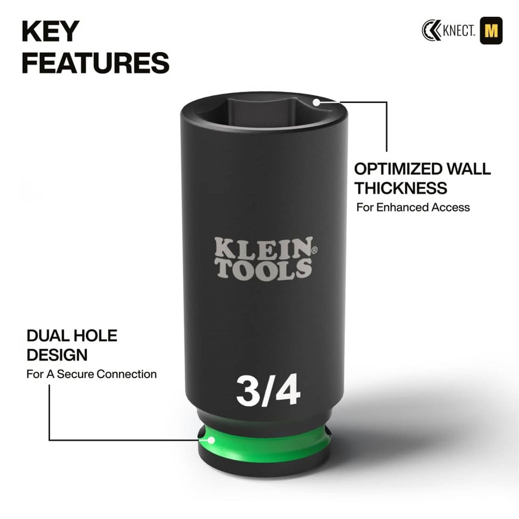 3/4-in deep-well impact socket with dual-hole design and optimized thick wall