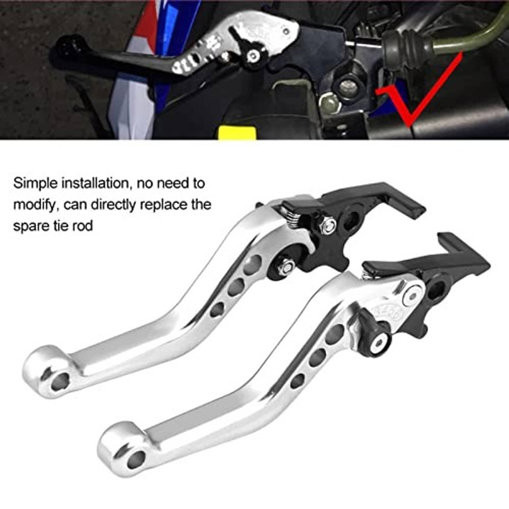 Silver motorcycle lever pair with black brake blades, designed for direct replacement