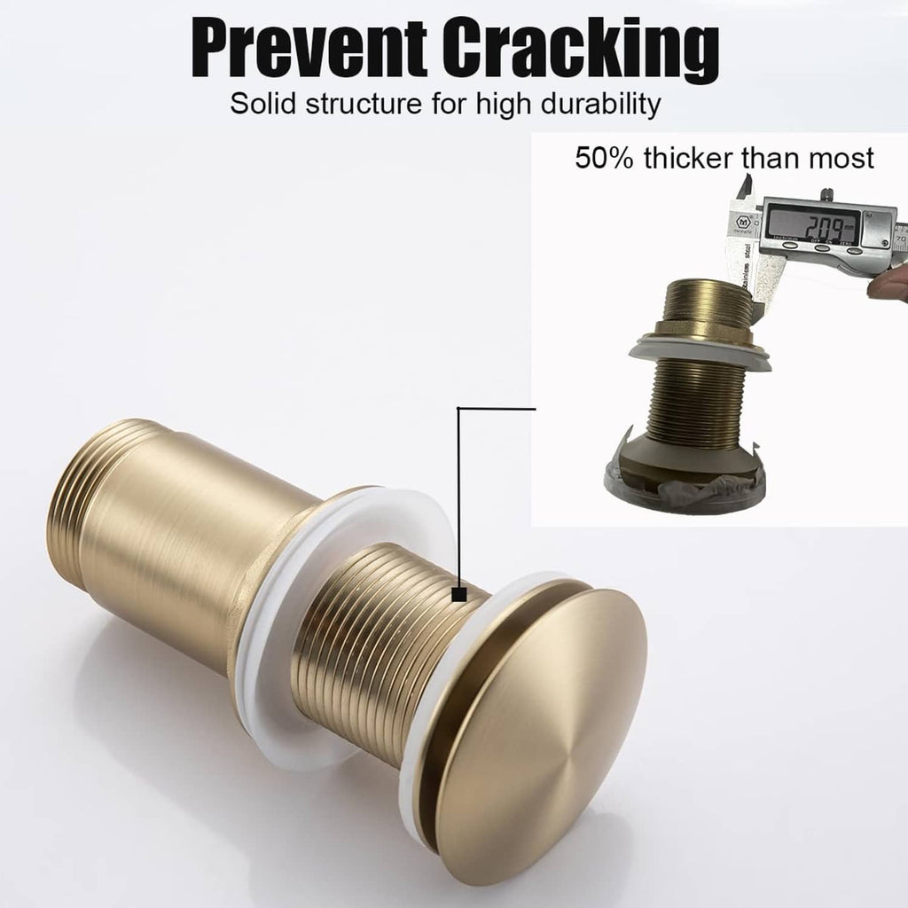 Brushed gold brass bottle P-trap with threaded slip joint and round stopper cap
