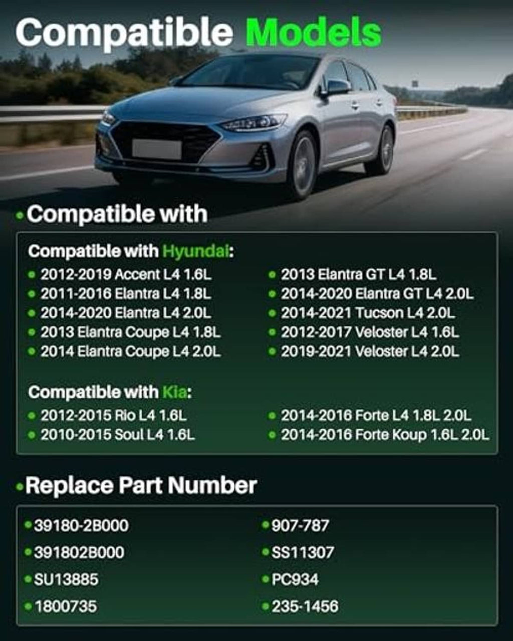 Crankshaft position sensor compatibility chart for Hyundai and Kia vehicle models