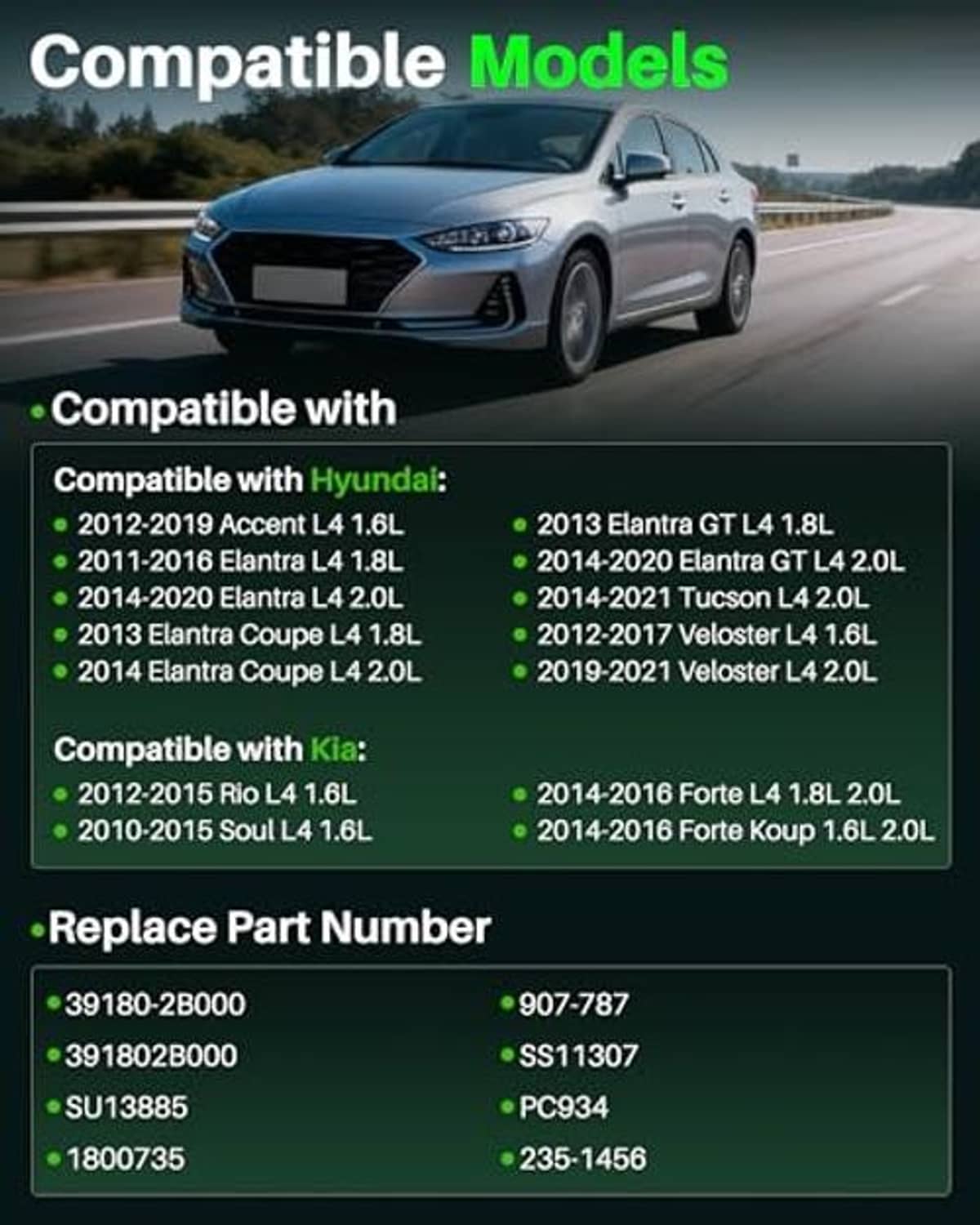 Crankshaft position sensor compatibility chart for Hyundai and Kia vehicle models