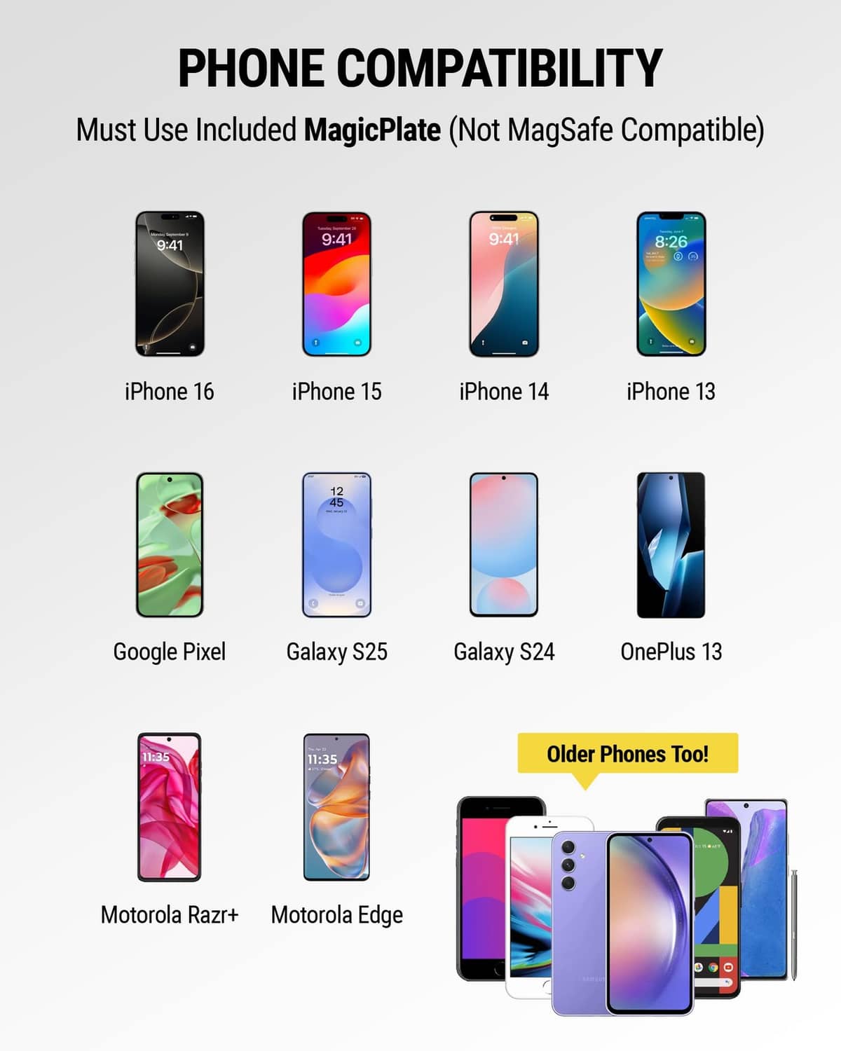 Black MagicPlate metal discs for phone compatibility with included MagicPlate only