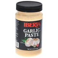 Garlic paste jar with black lid, IBERIA Garlic Paste label on front.