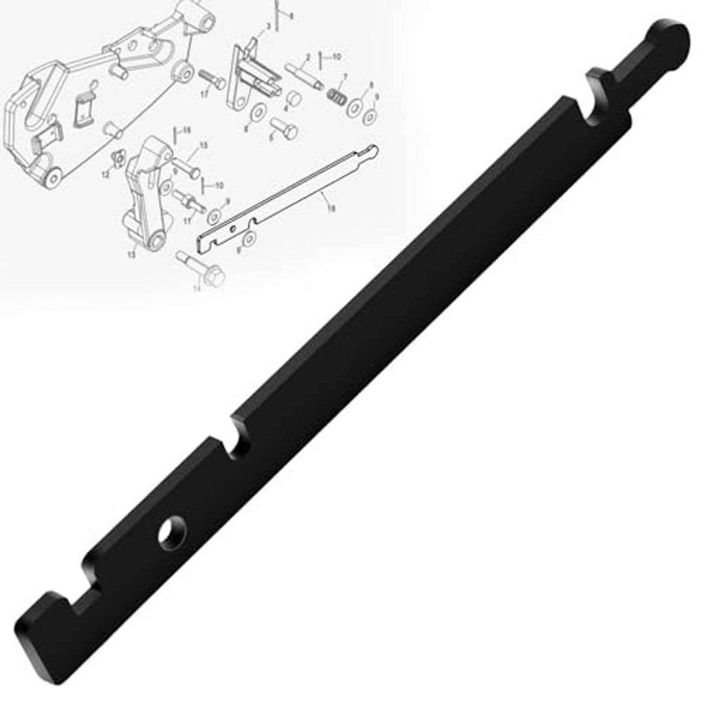 Shift cable adjustment tool, black metal bar with end tabs and two mounting holes
