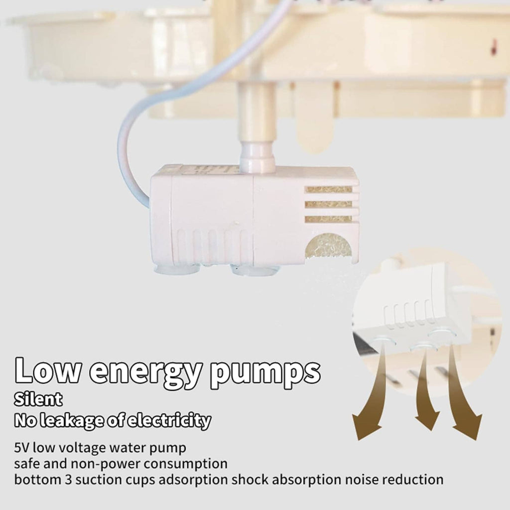 Low-energy water pump with tubing for bird shower bath