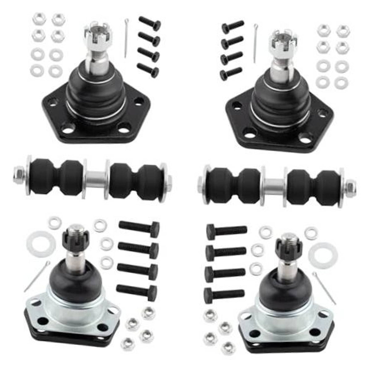 Front ball joint assemblies with black rubber boots and mounting hardware kit