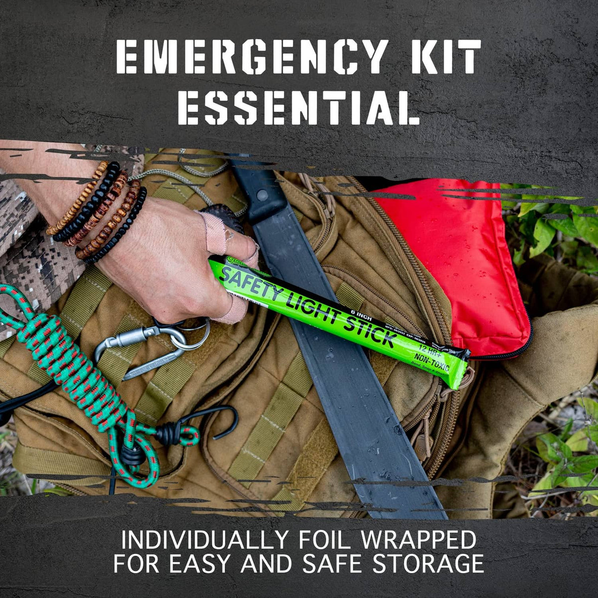 Individually foil wrapped safety light stick in green wrapper
