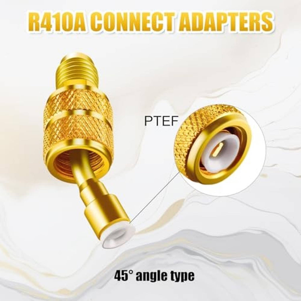 45-degree refrigeration adapter with gold brass body and PTFE-lined seal
