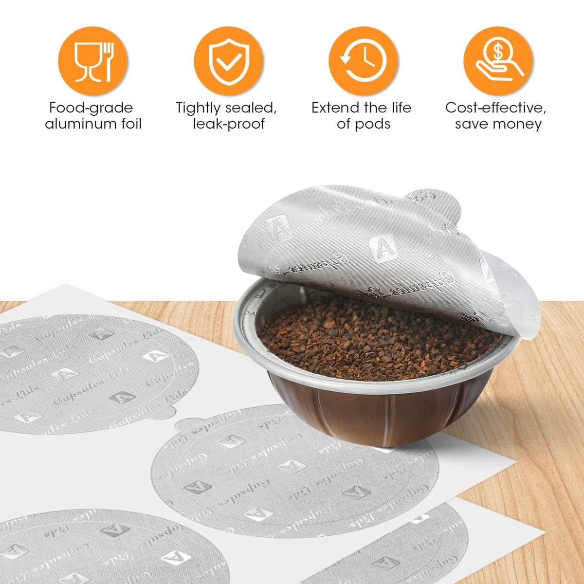 Aluminum foil seal lids forming a tight cover over filled reusable pod cup