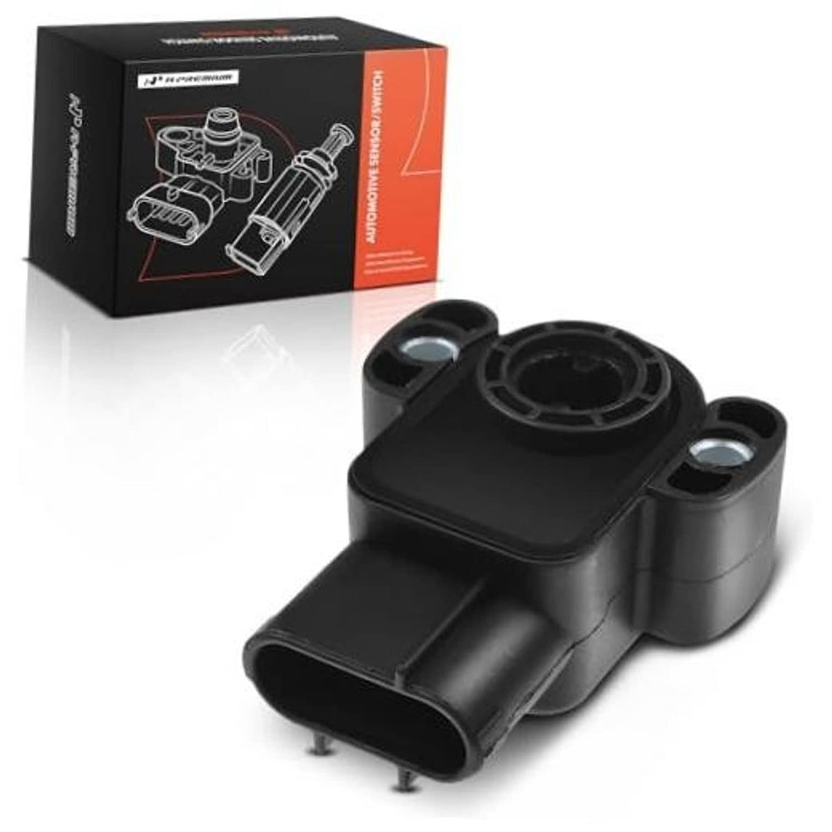 Throttle position sensor, black plastic housing with mounting tabs and connector