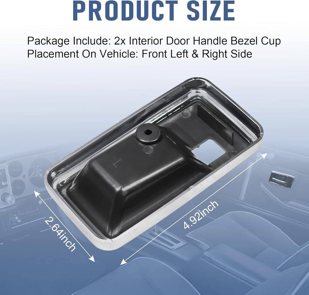 Interior door handle bezel cup set, black cups with chrome trim shown near dashboard area