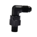90-degree swivel adapter fitting, black finish, male flare-style thread ends
