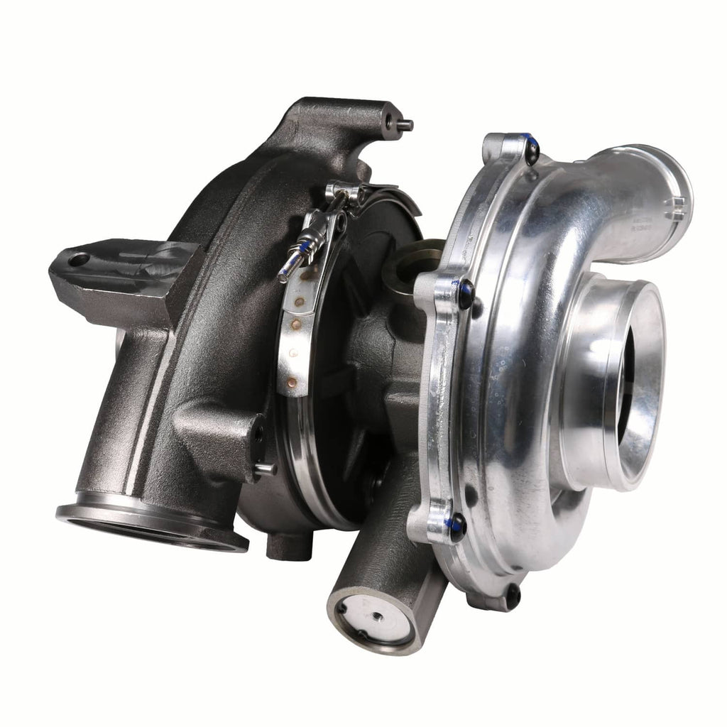 Turbocharger with dark cast exhaust housing and polished compressor section