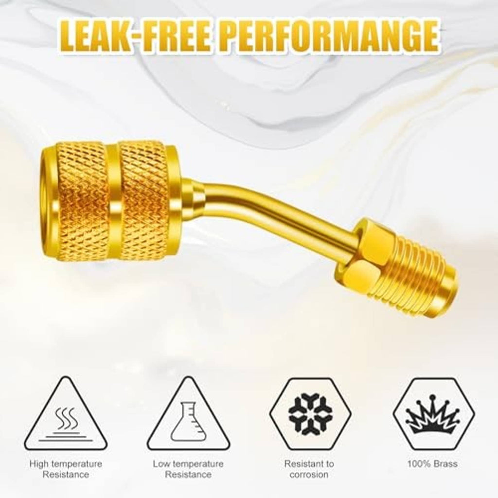 Gold brass elbow adapter fitting for A/C and refrigeration hoses
