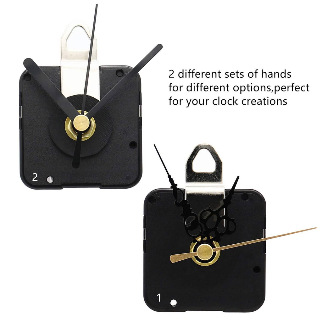 Black clock movement with gold center cap and two hand sets