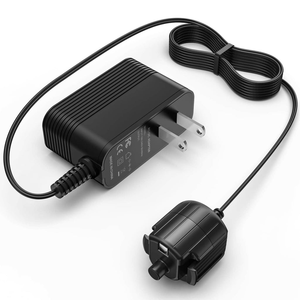 Black pool vacuum power adapter with two-prong plug and coiled power cord