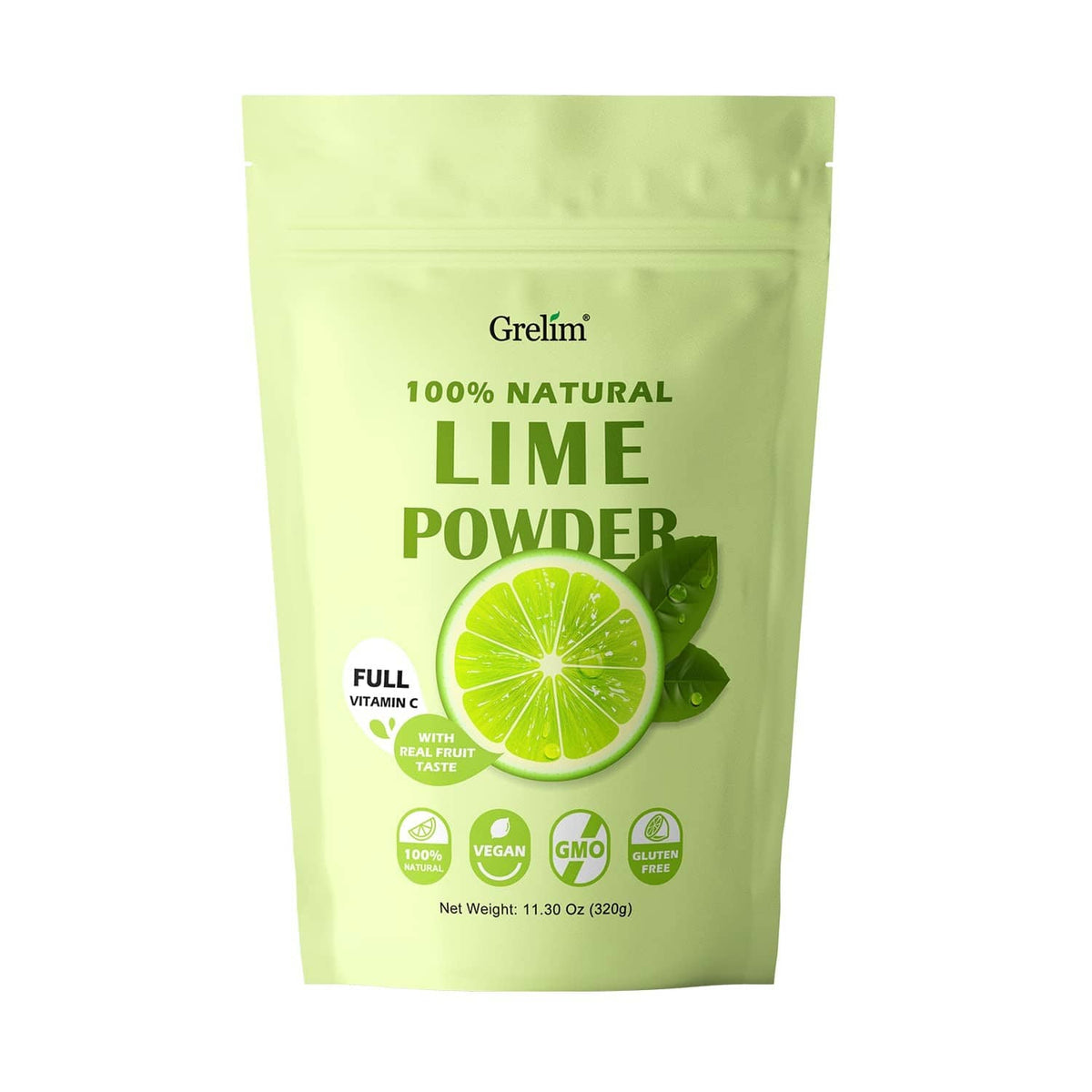 Stand-up lime powder pouch, light green bag with lime graphic