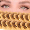 Brown wispy cat-eye strip lashes with fluffy volume for a natural look