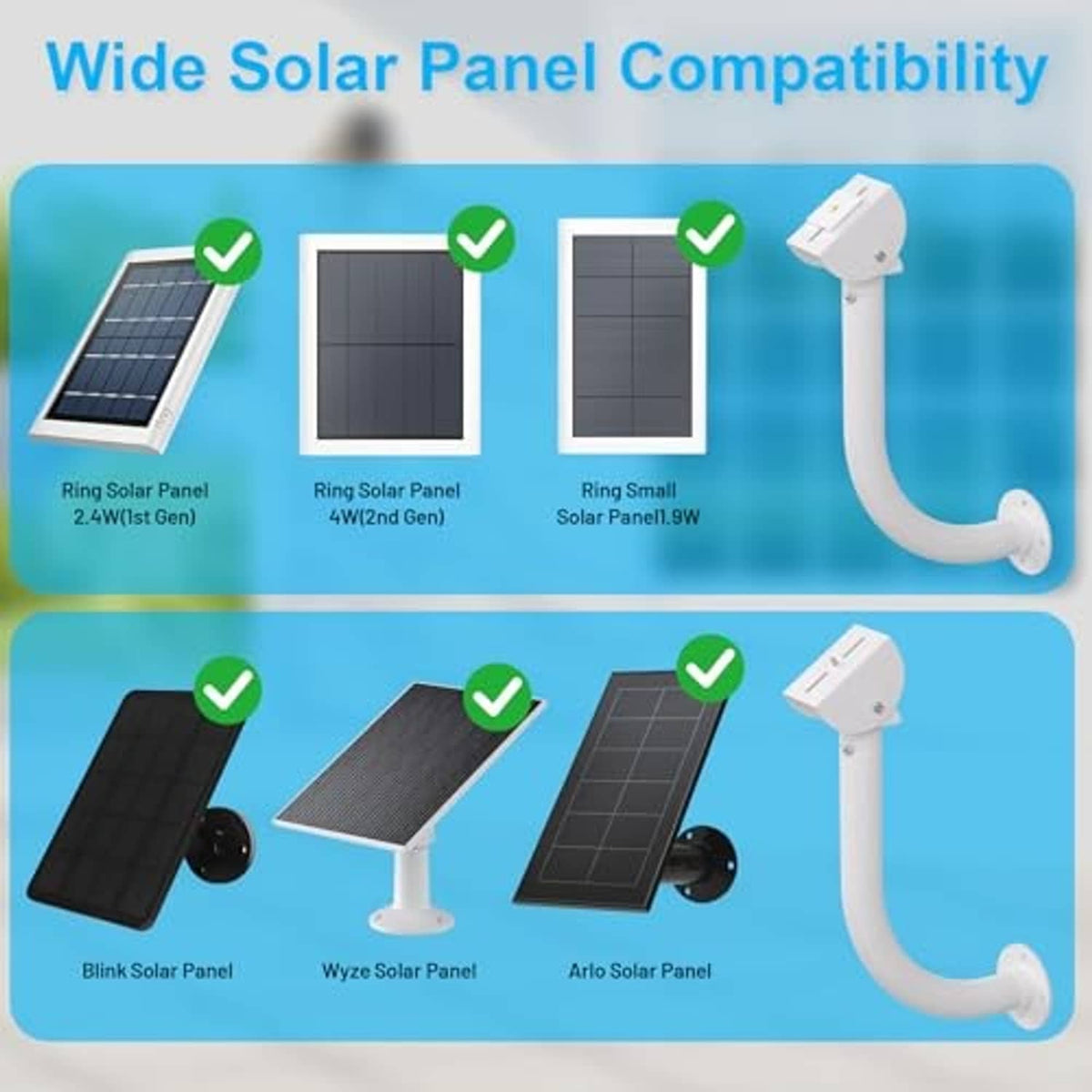 Solar panel wall mount bracket compatibility graphic with bracket and panel icons
