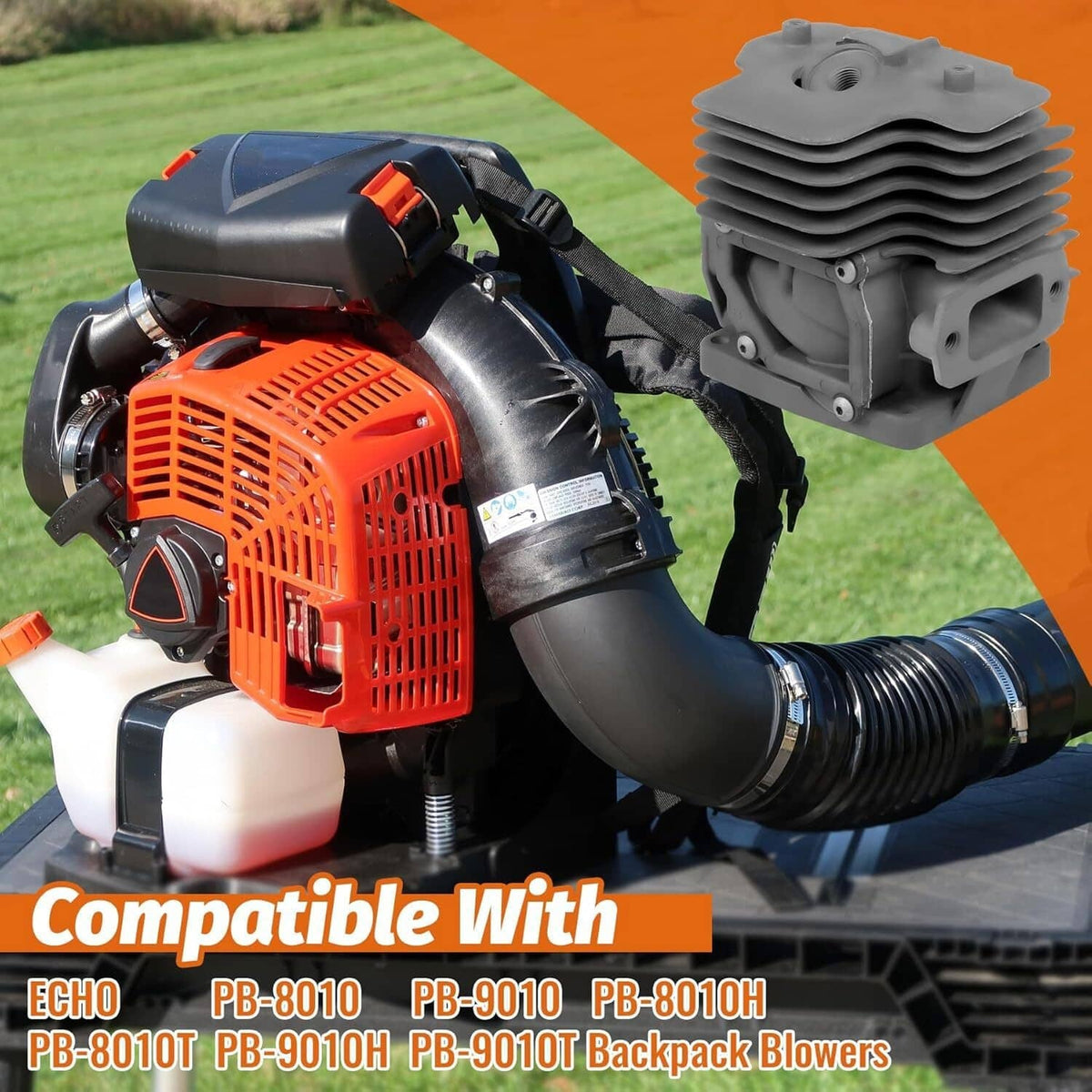 Gray cylinder kit component with piston and rings, compatible for backpack blower engines.