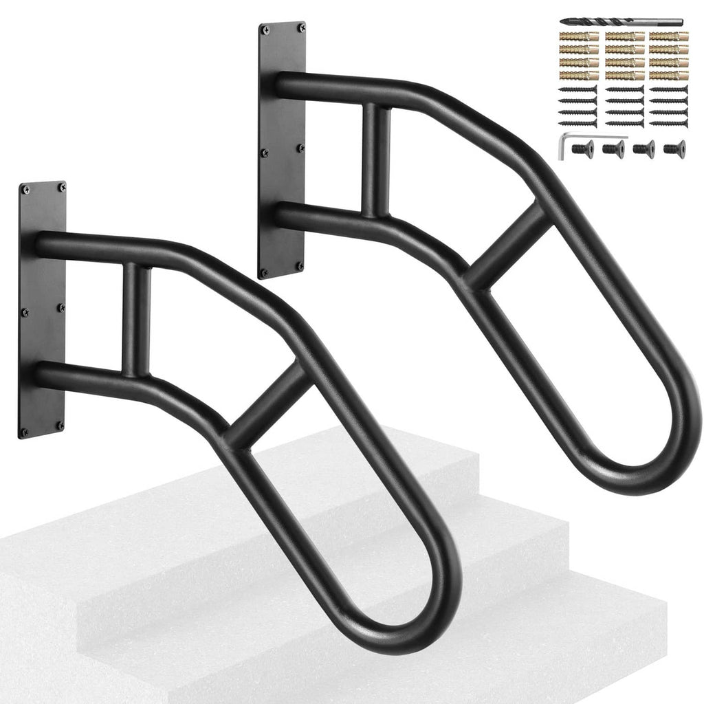 Pair of matte black C-shaped wall mounted safety grab handrails with non-slip grip