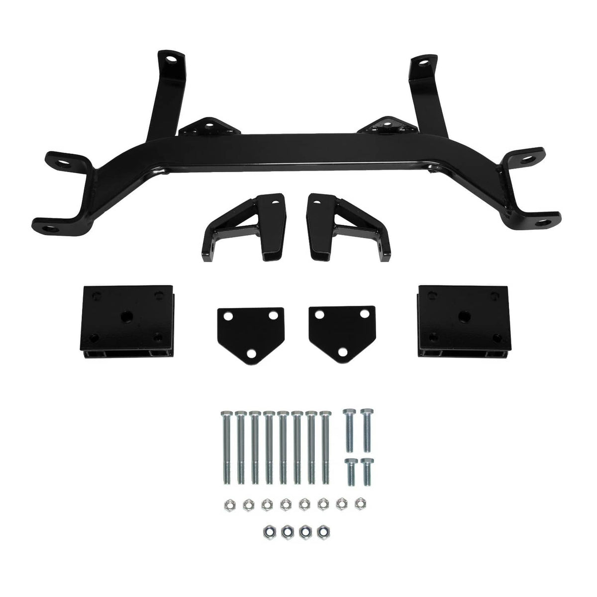 Black steel golf cart drop axle lift kit hardware and brackets set with bolts