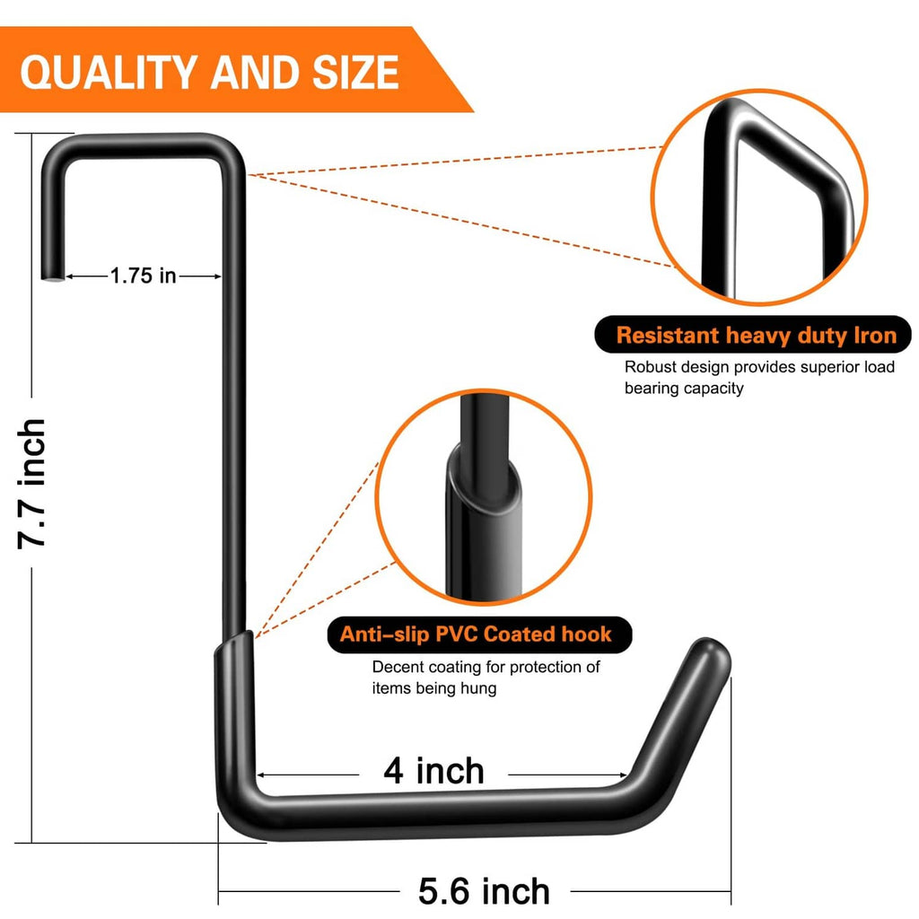 Black rafter hanger hook with PVC-coated anti-slip arm and U-shaped profile