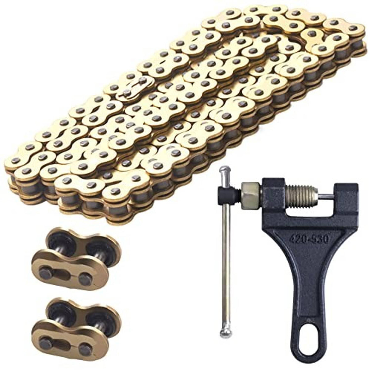 Gold X-ring roller chain with chain breaker tool and spare connecting link pins