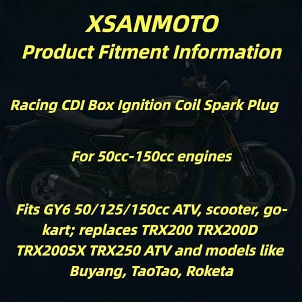 Ignition CDI box and ignition coil compatibility info graphic with scooter outline