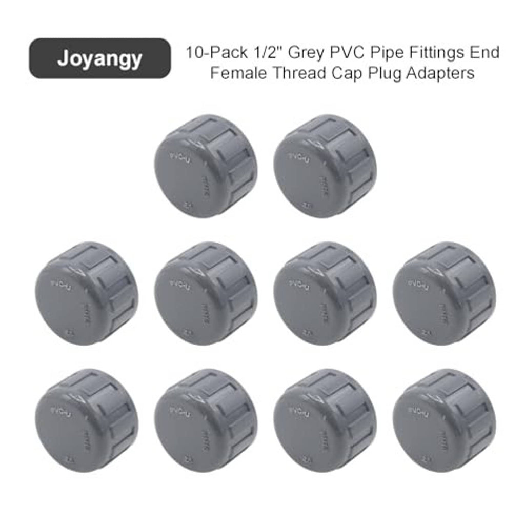 Grey PVC pipe end cap plug set of 10 with ridged sides