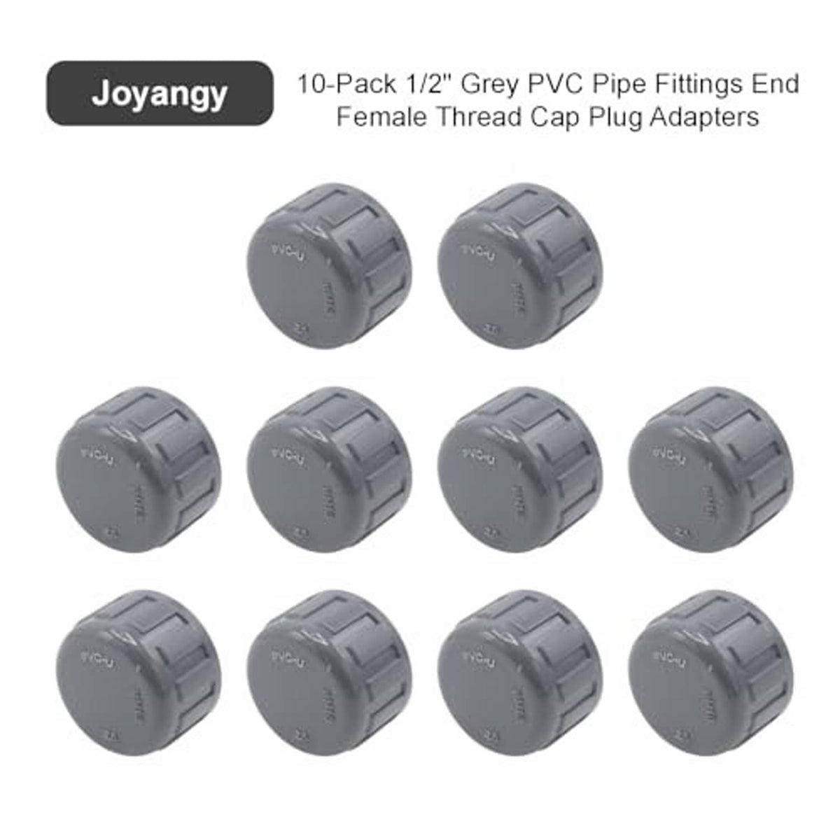 Grey PVC pipe end cap plug set of 10 with ridged sides
