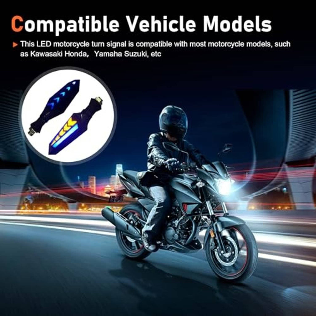 LED motorcycle turn indicators with blue arrow running lights and amber arrow accents