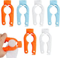 6-pack plastic bottle cap openers, orange and blue gripper tools with loop handles
