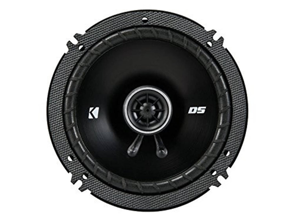KICKER black 6.5-inch coaxial speaker, front grille with DS and K logos