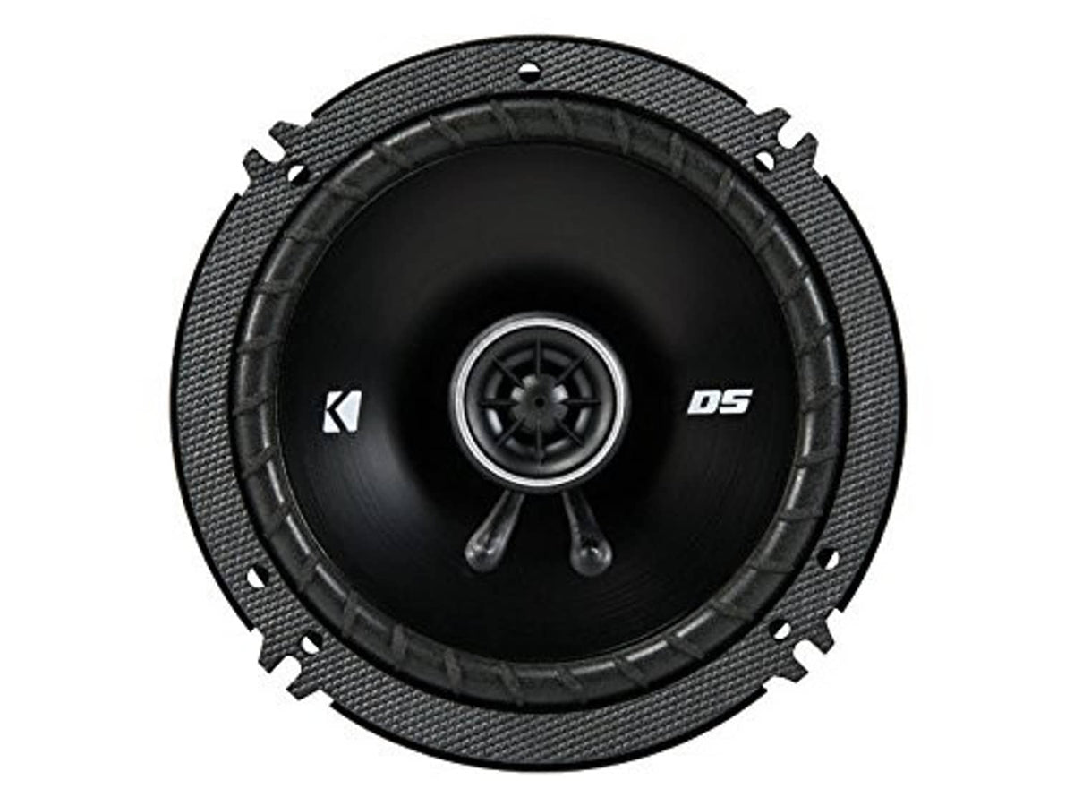 KICKER black 6.5-inch coaxial speaker, front grille with DS and K logos