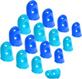 Set of silicone finger tip protectors, blue and teal rubber caps for fingertips