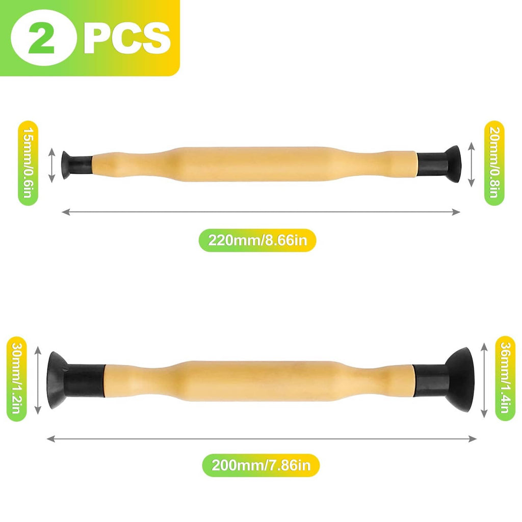 Double-ended valve lapping tools with tan handles and black rubber heads at both ends