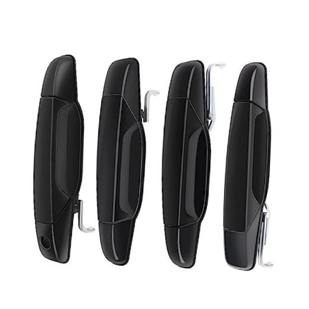 Set of 4 black exterior door handle covers with metal mounting clips.