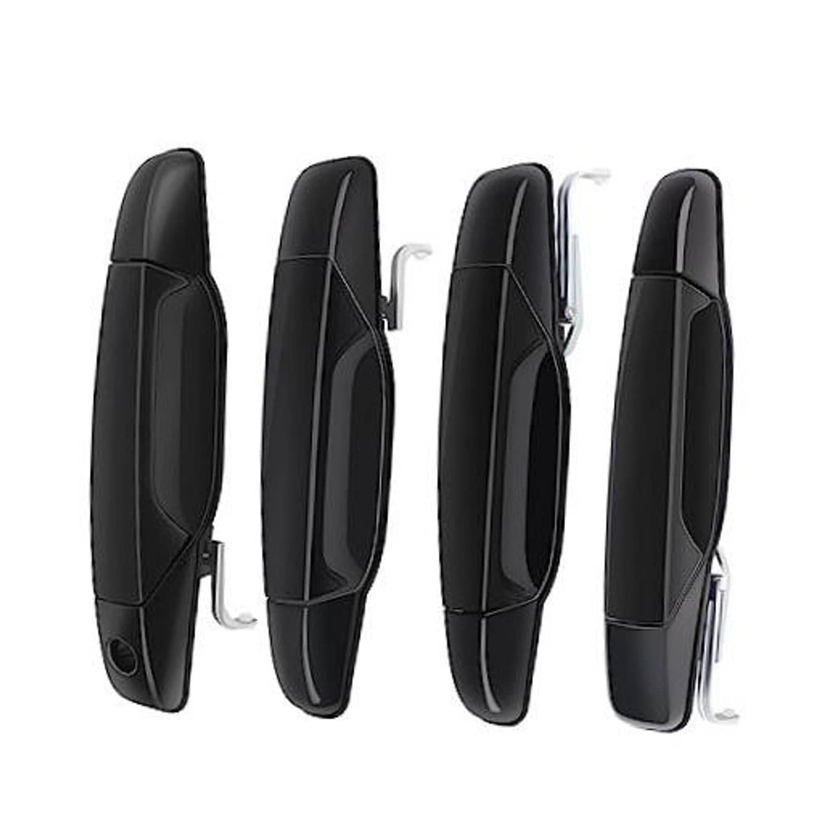 Set of 4 black exterior door handle covers with metal mounting clips.