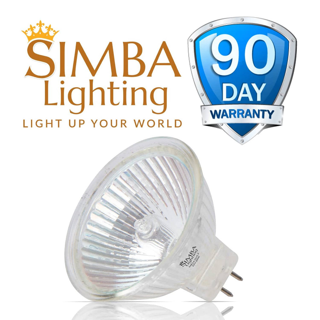 SIMBA Lighting MR16 halogen bulb with GU5.3 bi-pin base, clear reflector glass