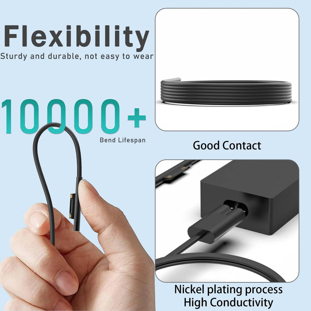 Black charger adapter with cable connector and plug end for secure power
